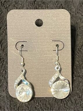 Vintage Silver-Tone Clear Crystal Drop Earrings for Women